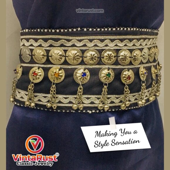 Vintage Afghan Belly Dance Belt: Tribal Boho Belt with Bells main image 6